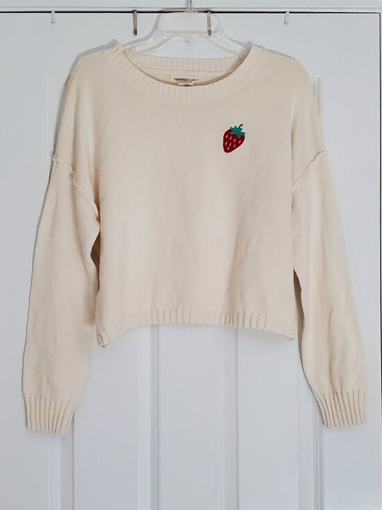 Happily Grey Sweaters - Happily Grey Crew Neck Cotton Blend Sweater with Strawberry